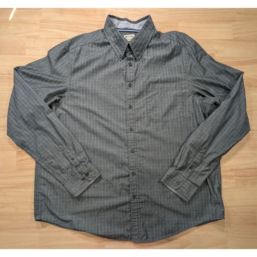Haggar Shirt Mens 2XLT Big & Tall Grid Check Button Down Long Sleeve Grey